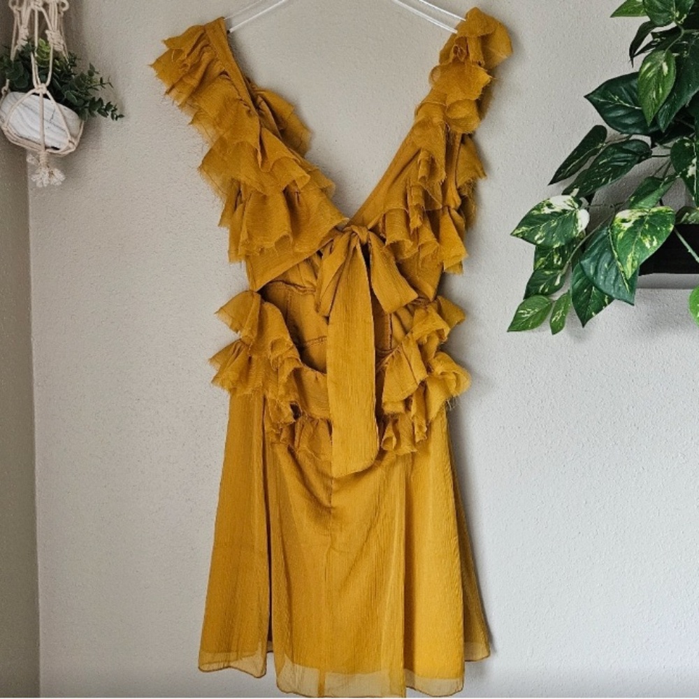 ASOS Mustard Ruffle Mini Dress - Picture 6 of 7